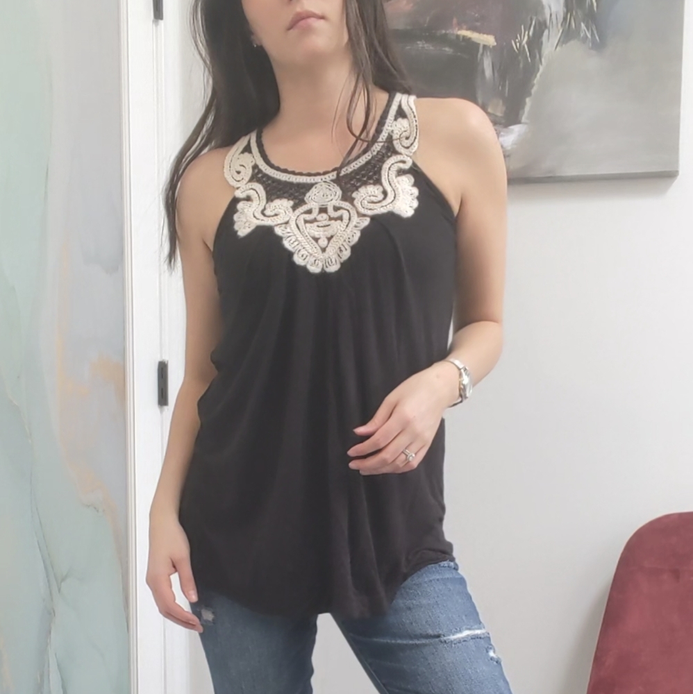 Cache Black Crochet Tank Top Size XS
